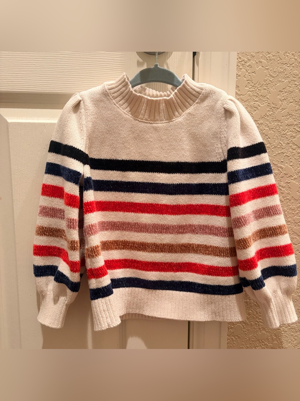 GAP Cream Striped Puff-Sleeve Sweater